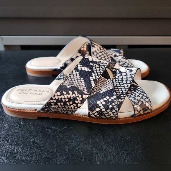 Cole Haan Winona Snakeskin-Print Leather Slide Sandals - Picture 2 of 9